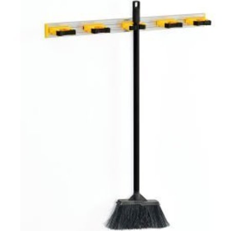 GLOBAL EQUIPMENT Global Industrial„¢ Mop & Broom Holder, Gray/Black/Yellow, 27-1/2", 5 Prongs TS705